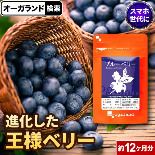 ブルーベリー サプリ （約12ヶ月分） 送料無料 サプリメント ビルベリー アントシアニン ポリフェノールカシス アイブライトエキス クコの実 配合 ルテイン と相性◎ デジタルケア PC スマホ 健康食品 オーガランド ポイント消化 ポイント消費 送料無料