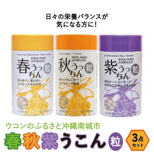 【ふるさと納税】ウコンのふるさと沖縄南城市　春・秋・紫ウコン【粒：つぶ】3点セット I ウコン 粒 3種 セット 春ウコン 秋ウコン 紫ウコン 飲み比べ 健康食品 沖縄県 南城市 ふるさと納税 農業生産法人 　仲 善